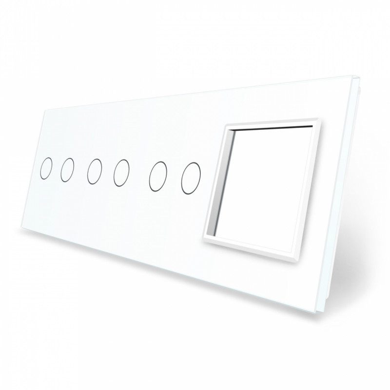 Сенсорная панель выключателя 6 сенсоров и розетку (2-2-2-0) Livolo белый стекло (VL-P702/02/02/E-8W)